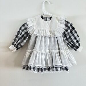 VTG‎ Mini World 2T Girls Black White Gingham Check Dress Petticoat Heirloom